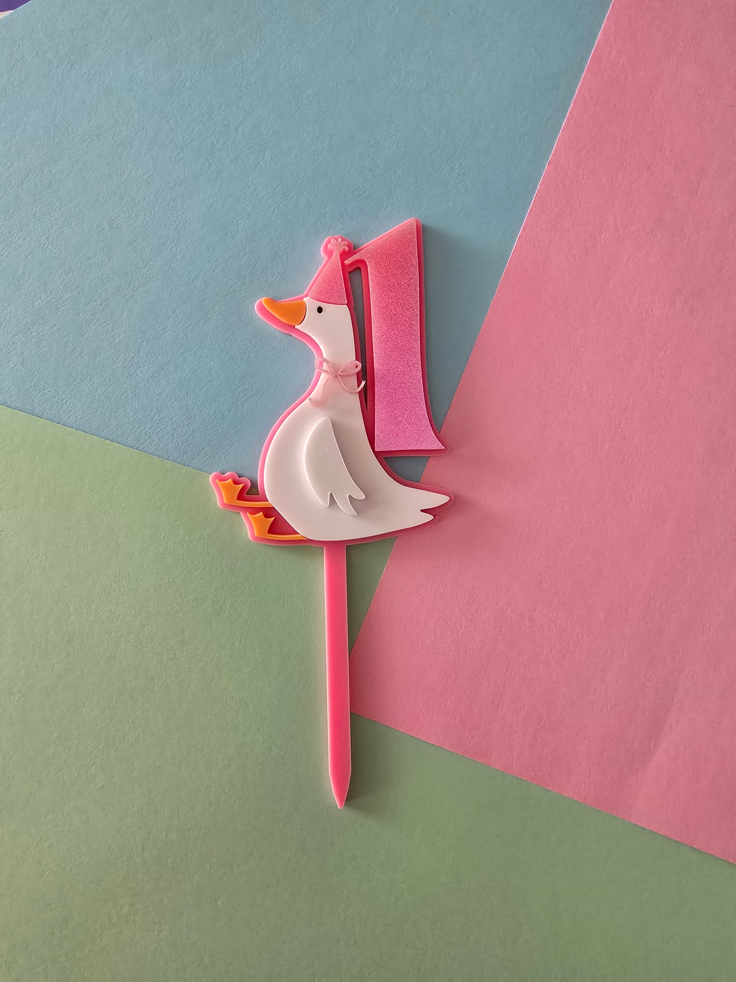 Pink Goose 1st birthday cake topper - Clearance