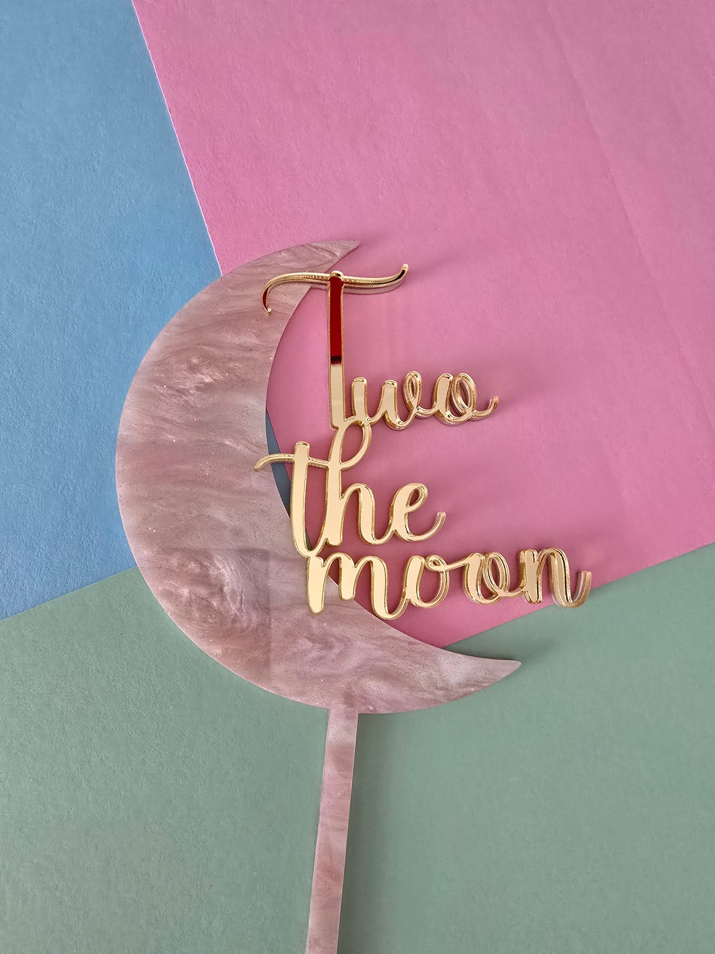 Two the moon topper - Mirror Gold on Pearl Pink CLEARANCE