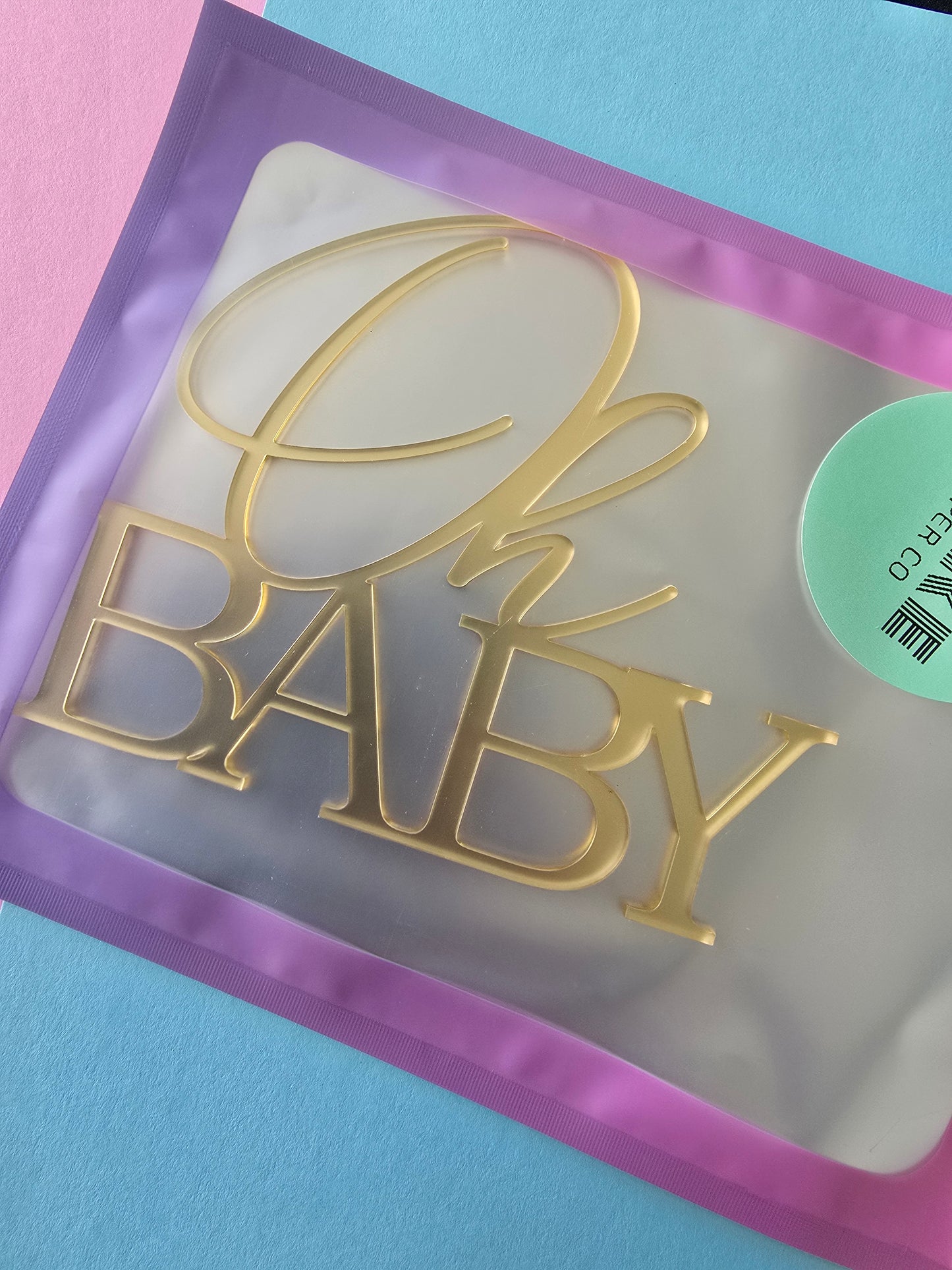 Oh Baby - Cake Charm - Gold Mirror - Approx 13cm wide