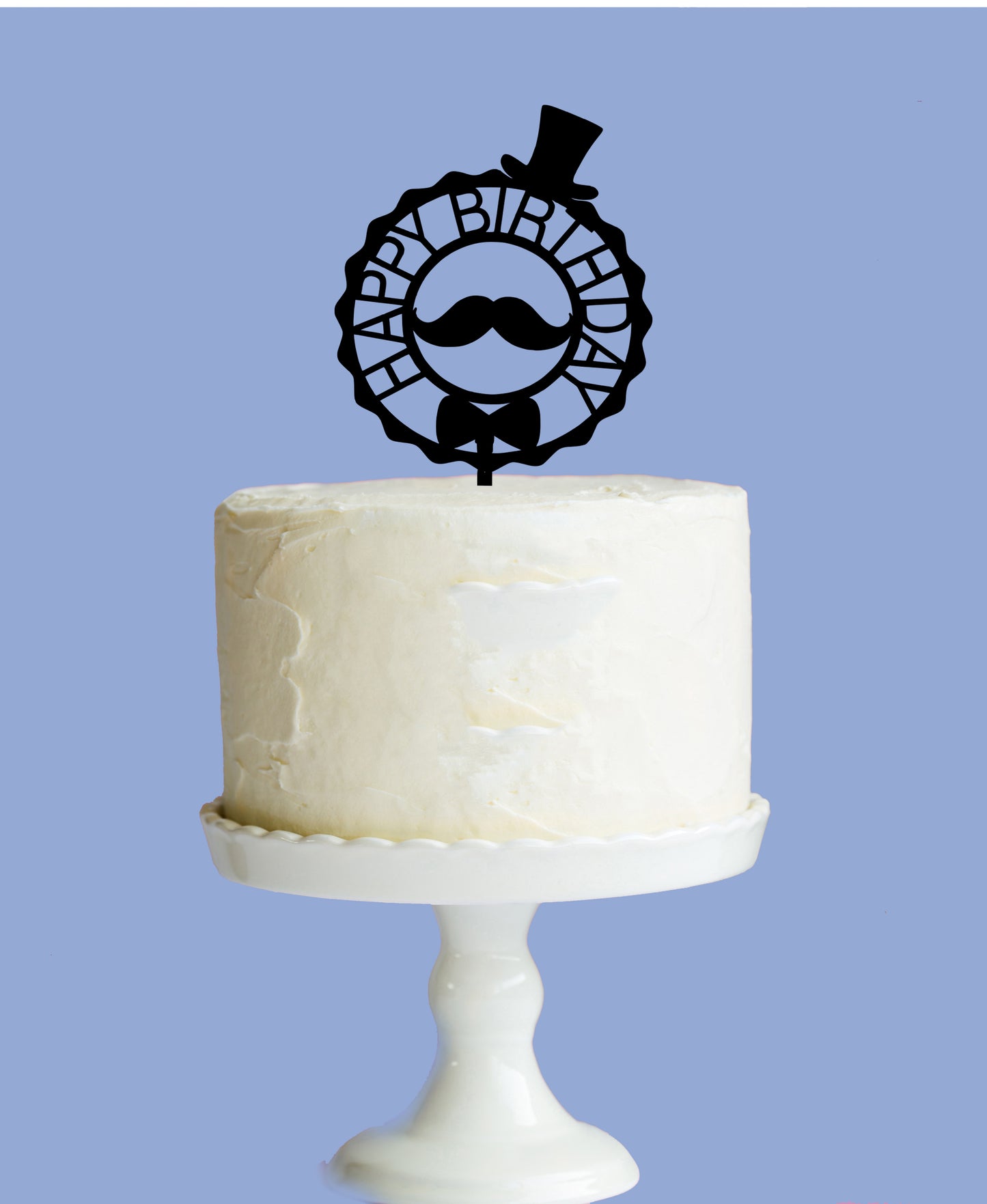 Happy Birthday Moustache Bowtie Top Hat Cake Topper