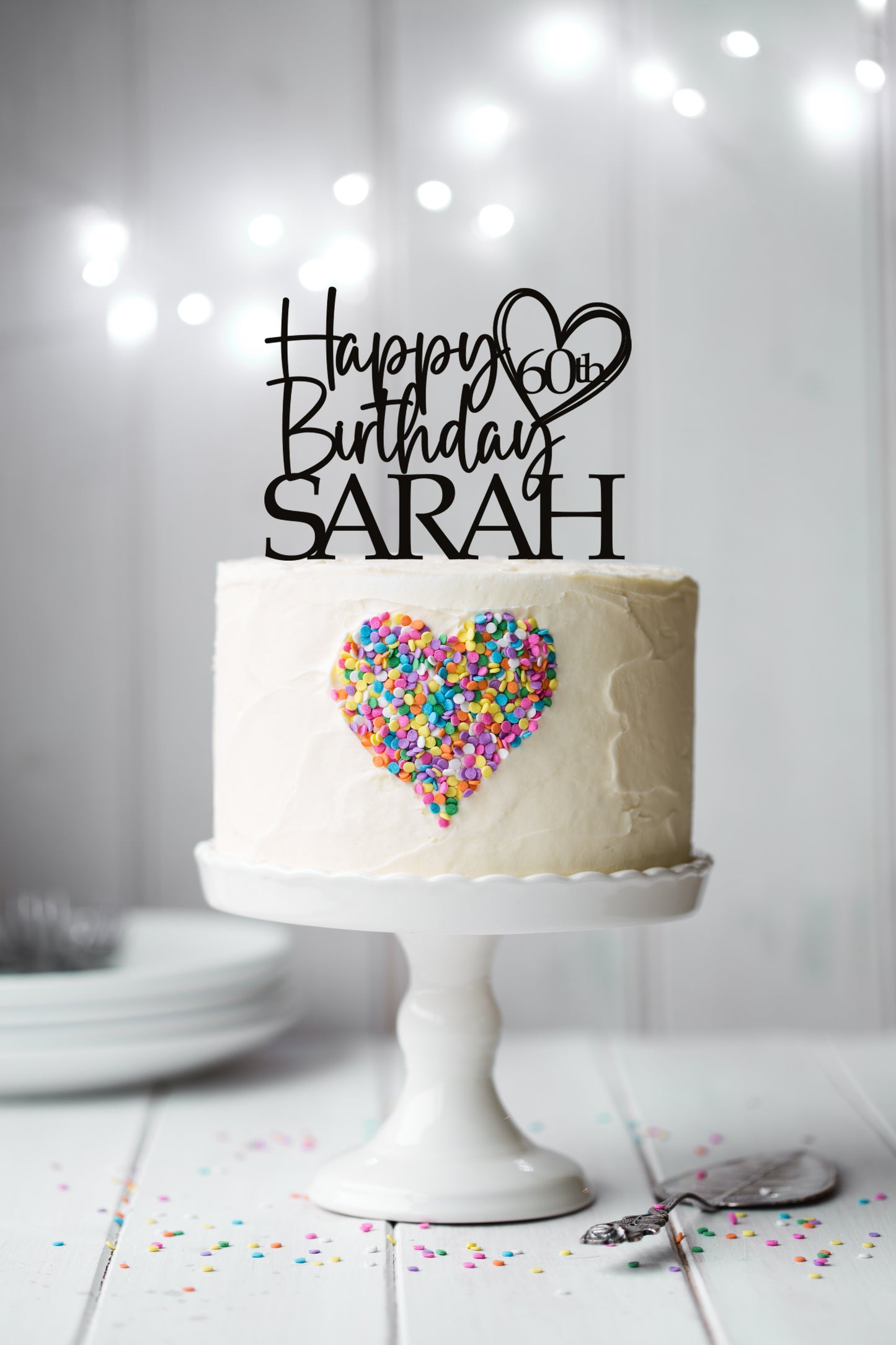 Happy Birthday Heart Cake Topper - Personalised Name & Age