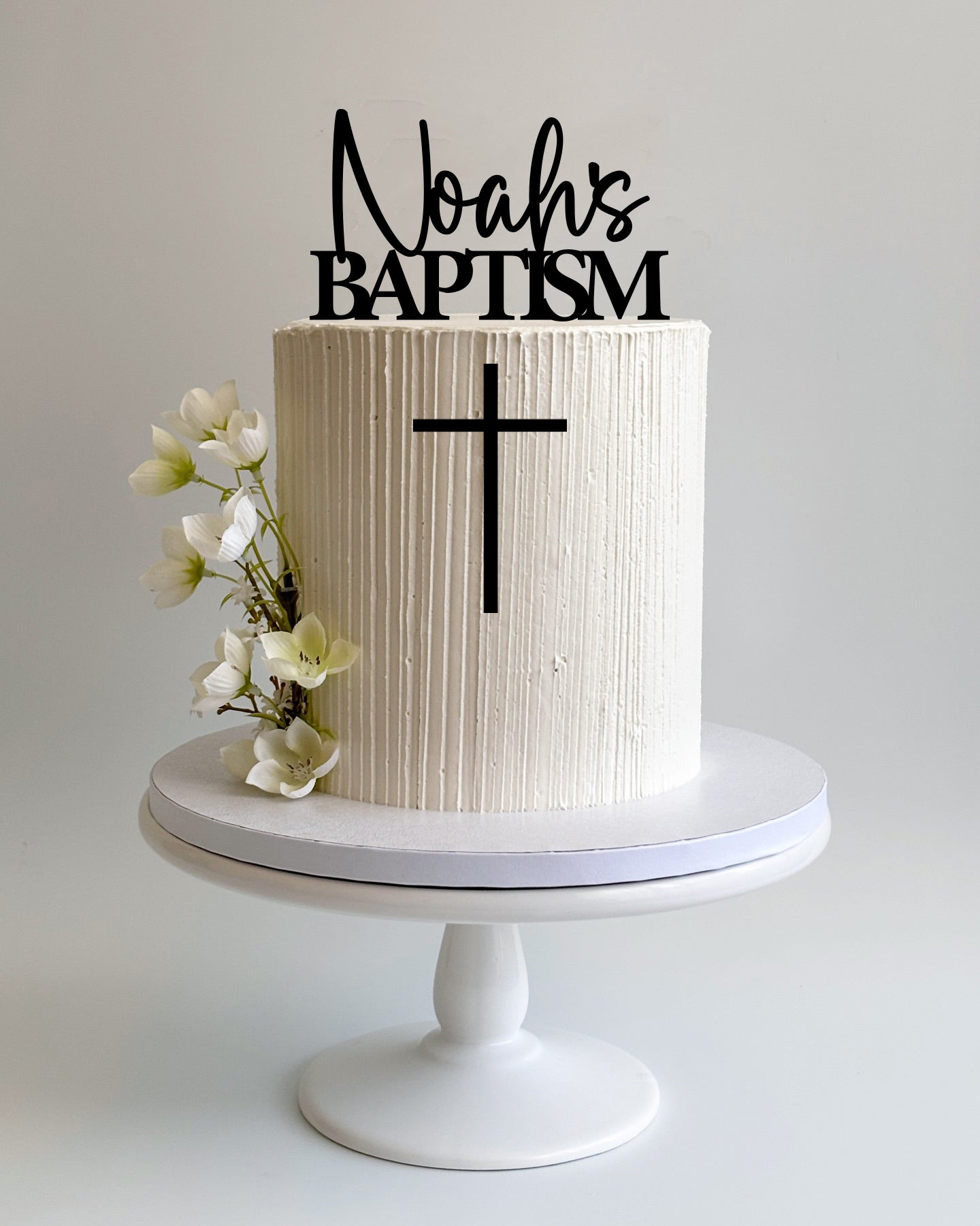Baptism Personalised Name Cake Topper + Cross Front Topper
