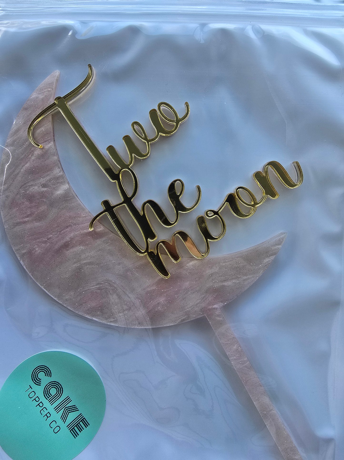 Two the moon topper - Mirror Gold on Pearl Pink CLEARANCE