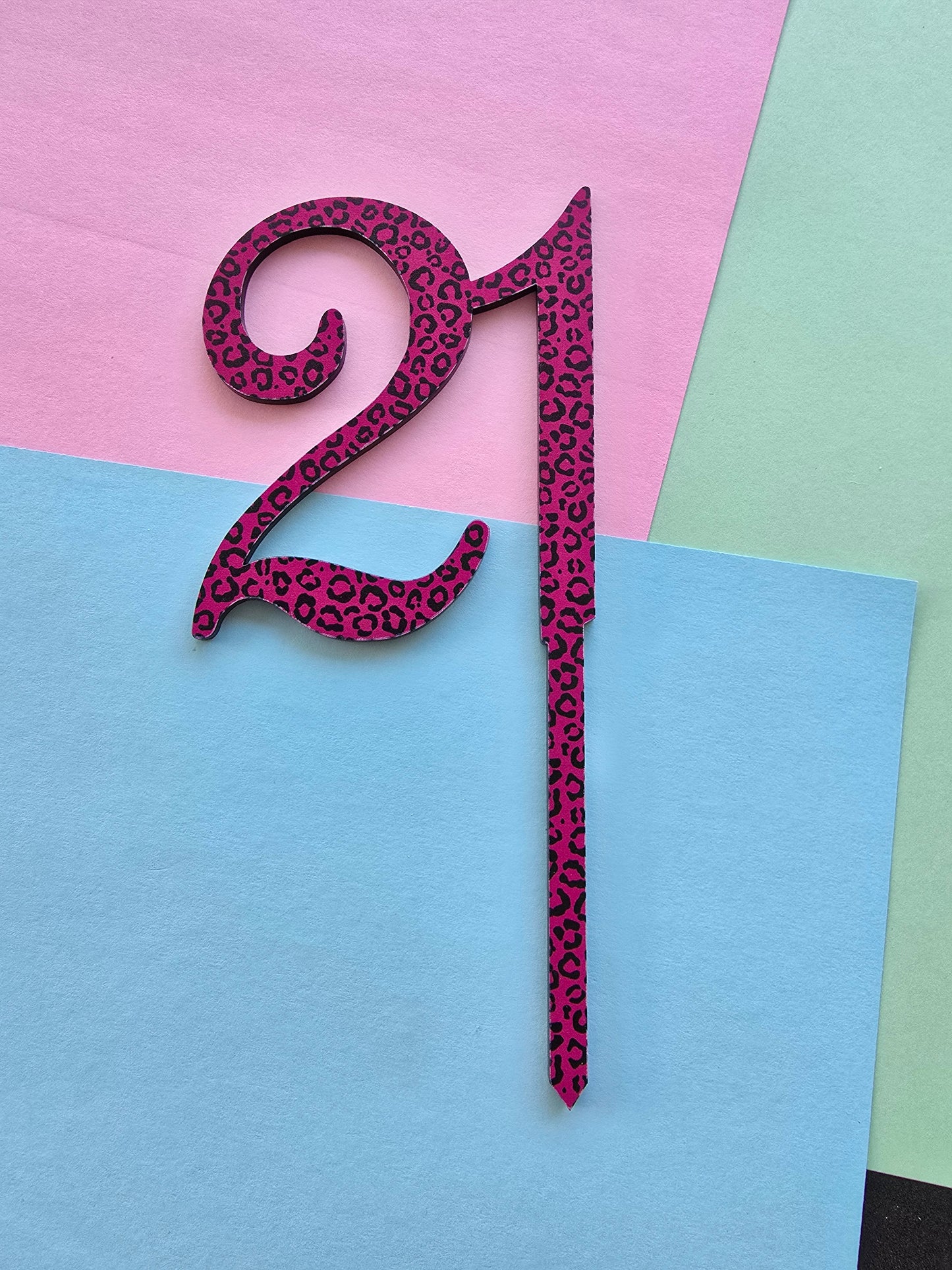 Number 21 pink leopard print cake topper Approx 10cm tall