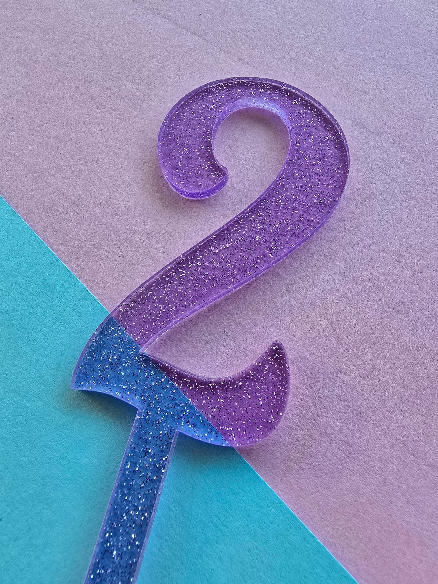 Small number 2 topper - purple jelly glitter - 7.5cm