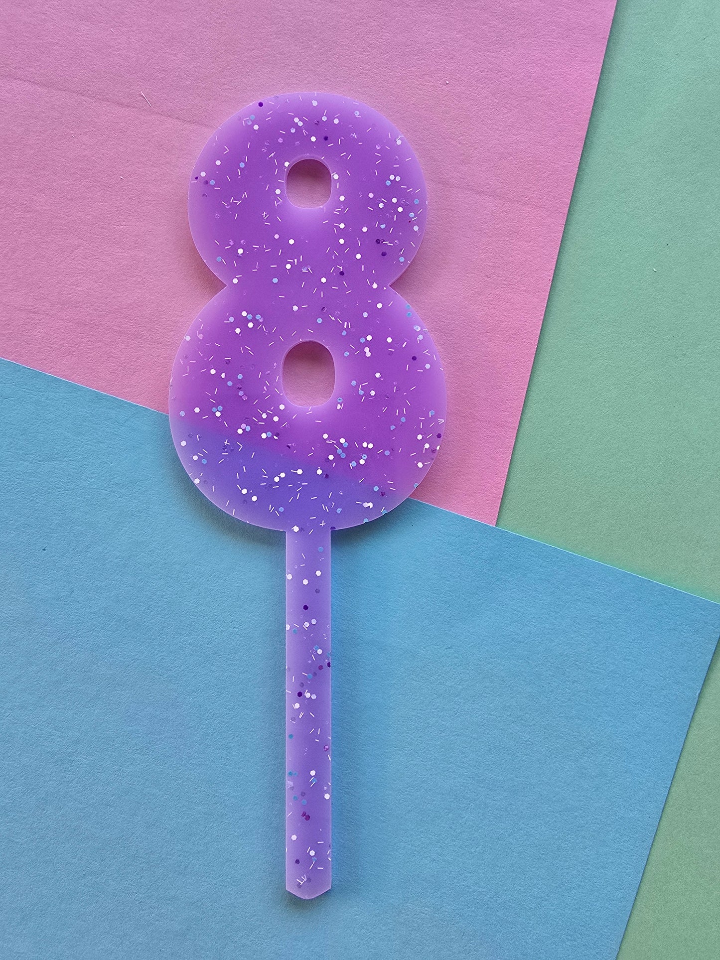 Number 8 Cake topper 10cm tall - purple sprinkle