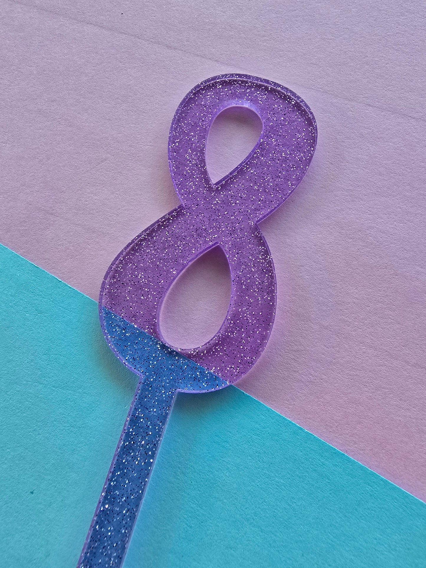 Small number 8 topper - purple jelly glitter - 7.5cm