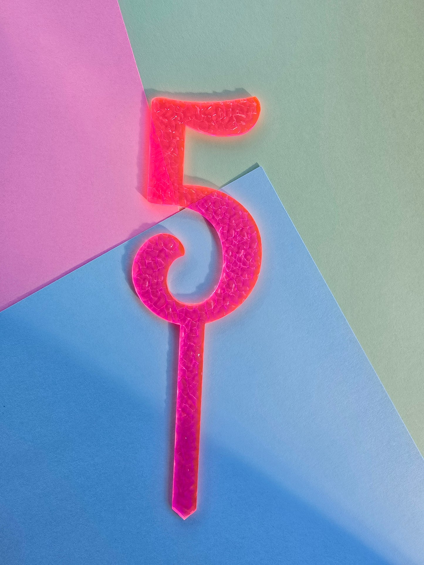 Number 5 neon pink neon ripple cake topper Approx 10cm tall (is see through)