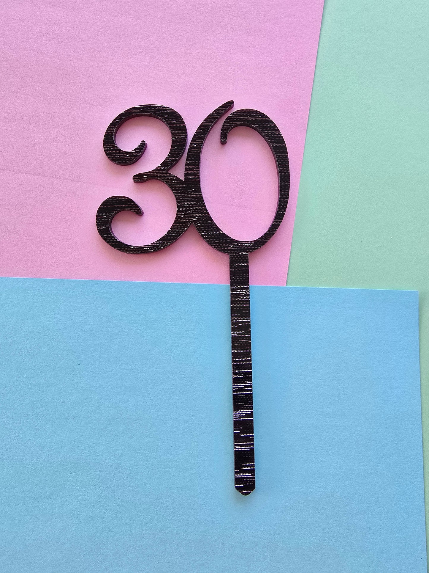 Number 30 pink black fancy silver matrix cake topper Approx 8cm tall
