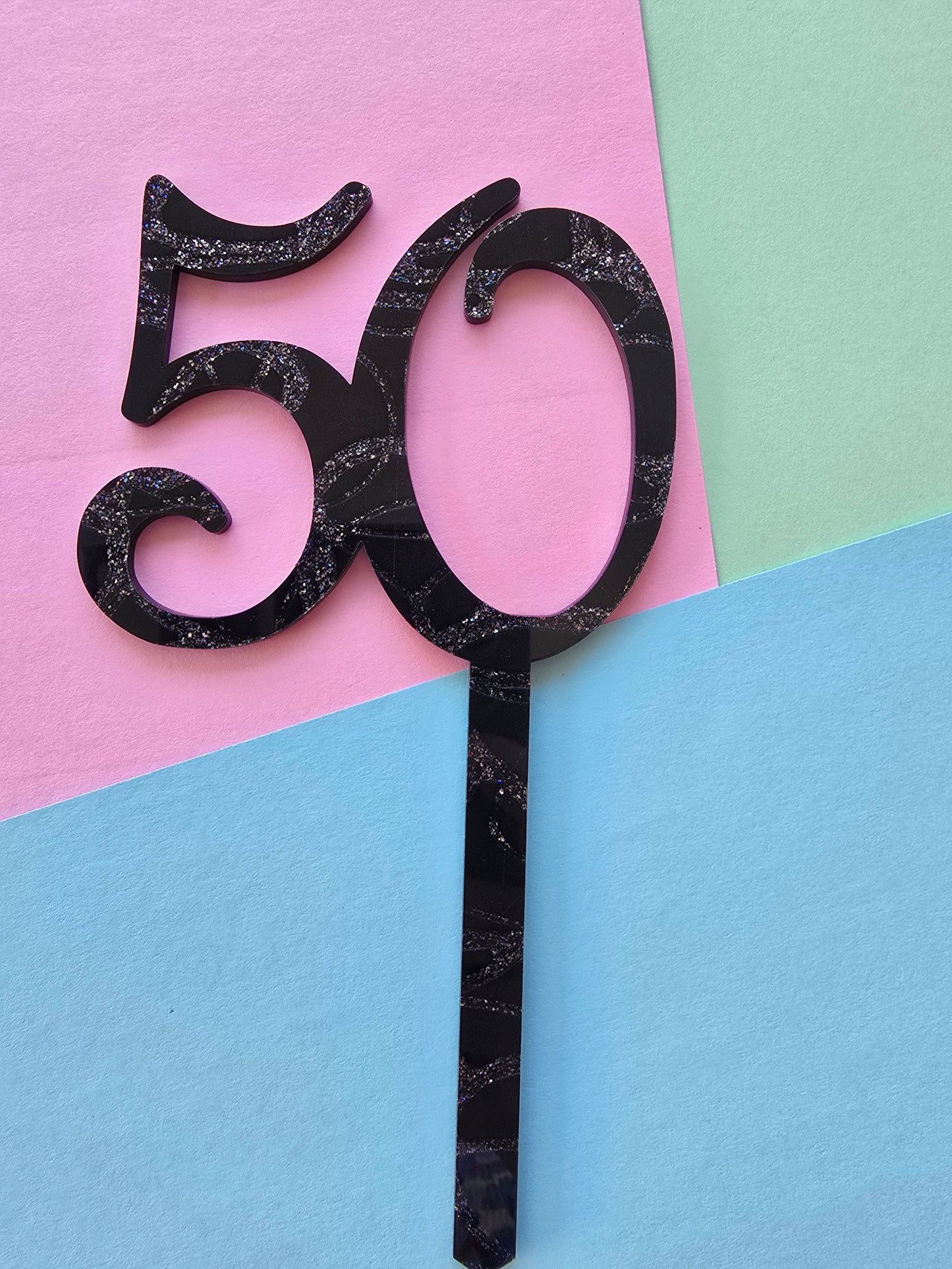 Number 50 black fancy silver cake topper Approx 7cm tall