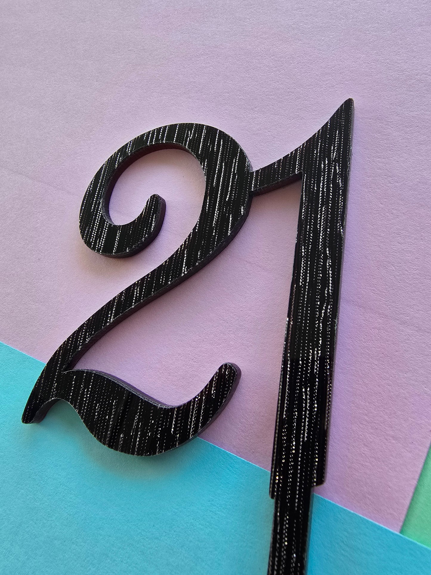 Number 21 black fancy silver matrix cake topper Approx 8cm tall