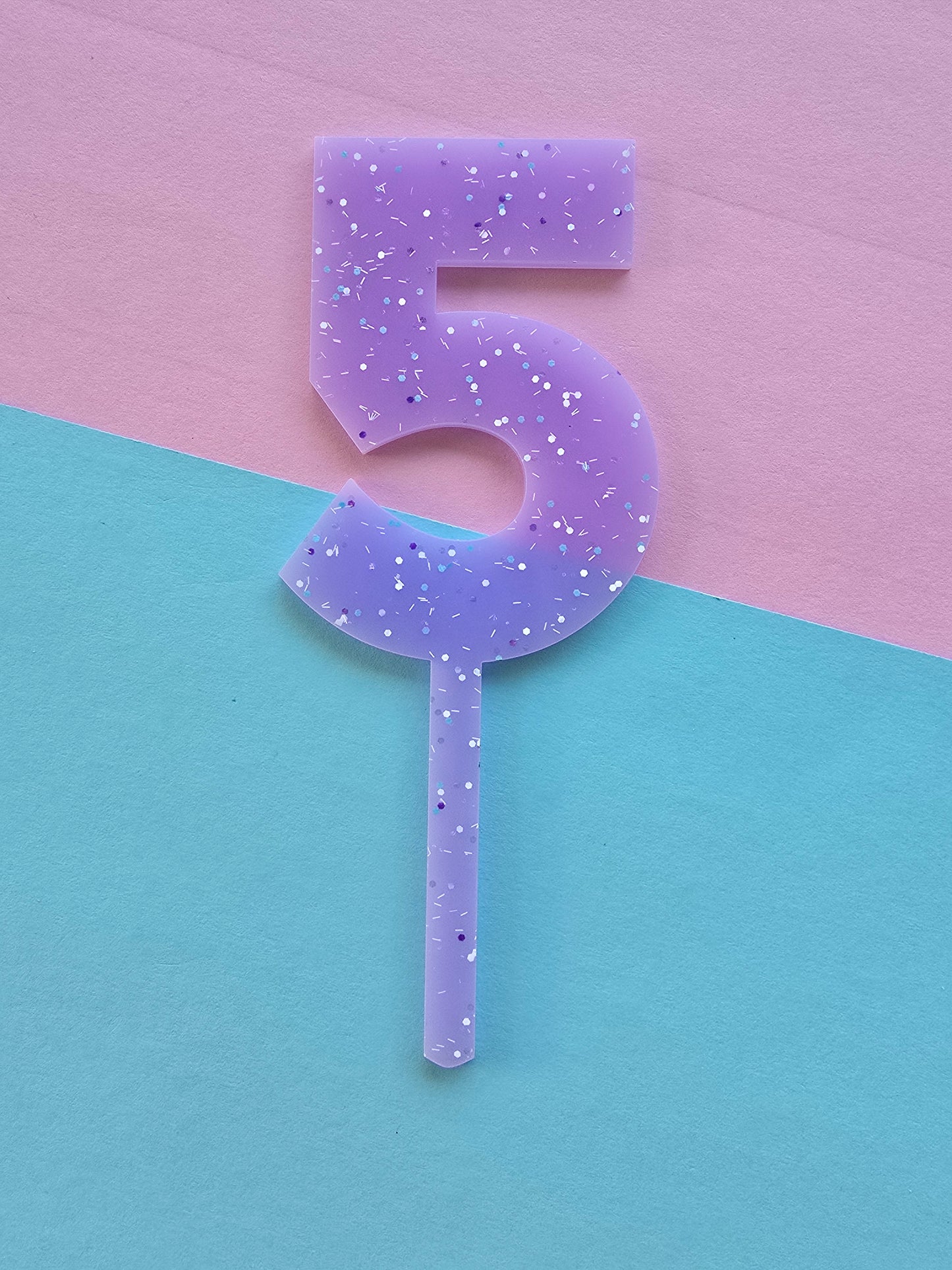 Number 5 Cake topper 8.5cm tall - purple sprinkle