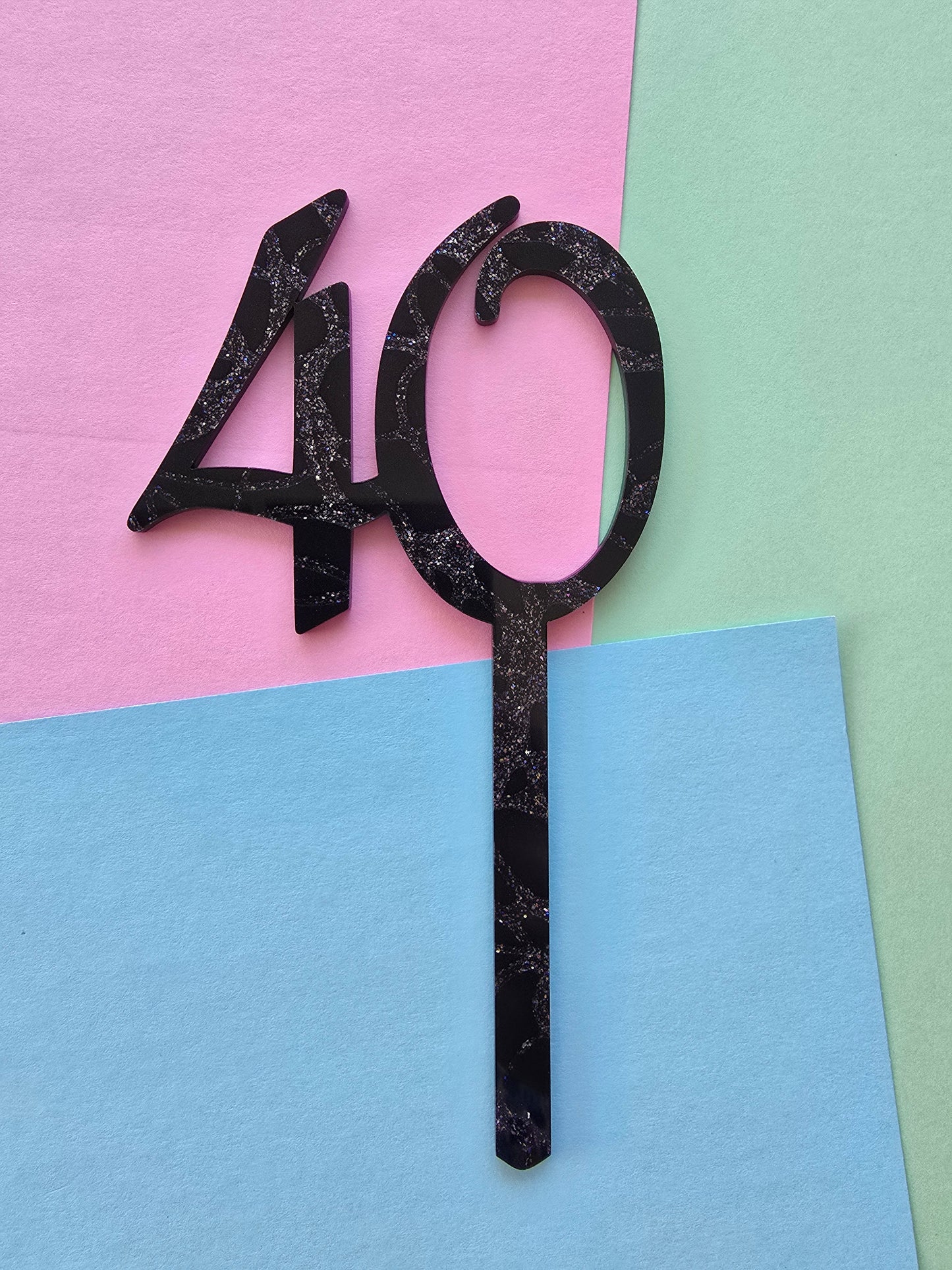 Number 40 black fancy silver cake topper Approx 7cm tall