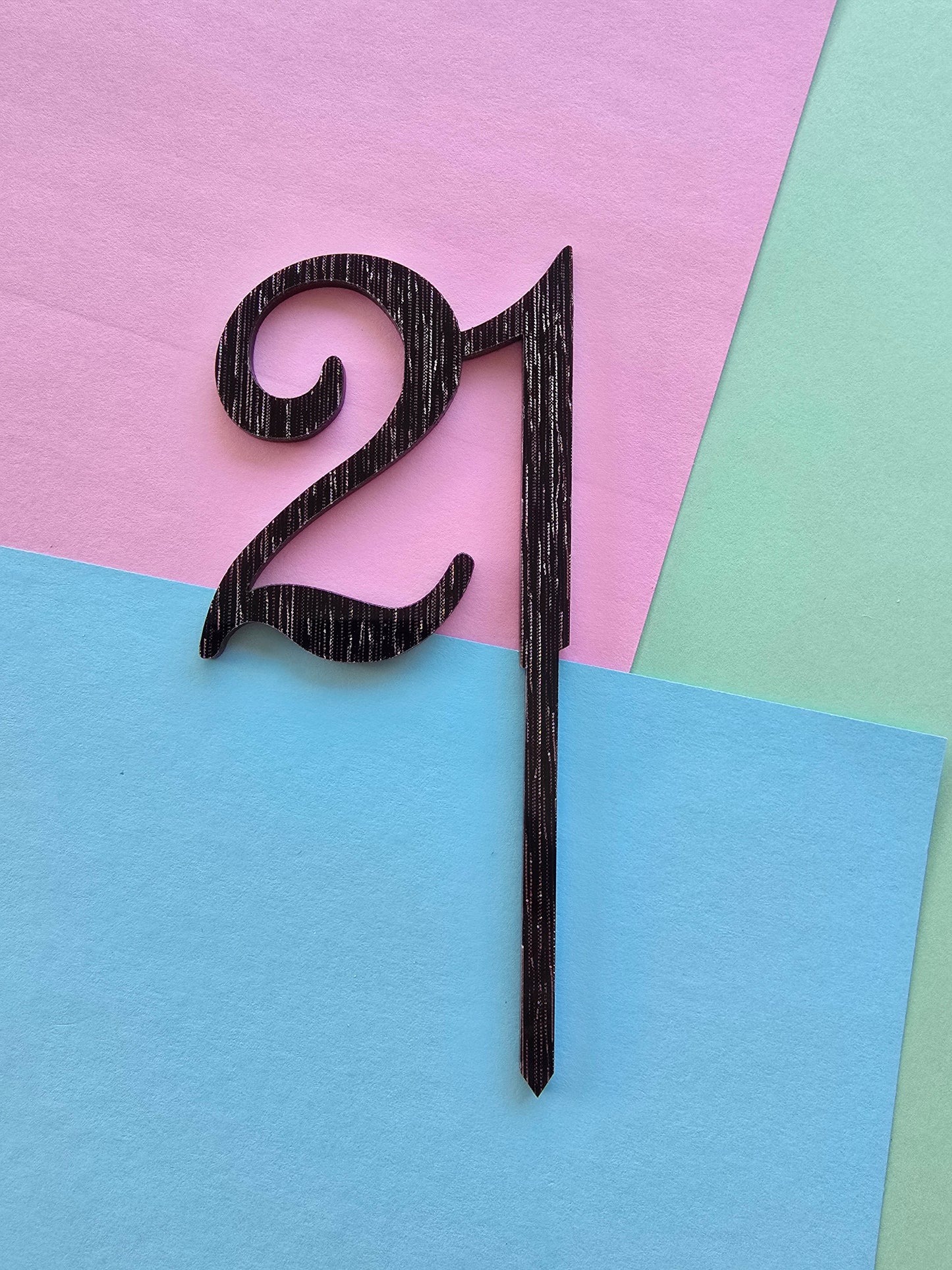 Number 21 black fancy silver matrix cake topper Approx 8cm tall
