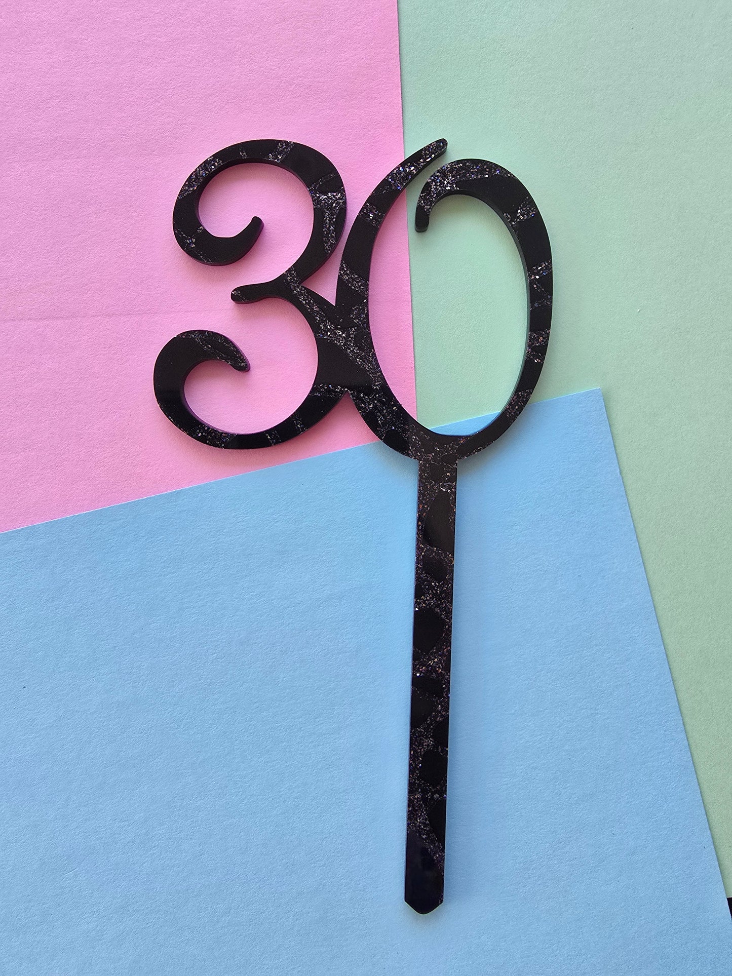 Number 30 black fancy silver cake topper Approx 7cm tall