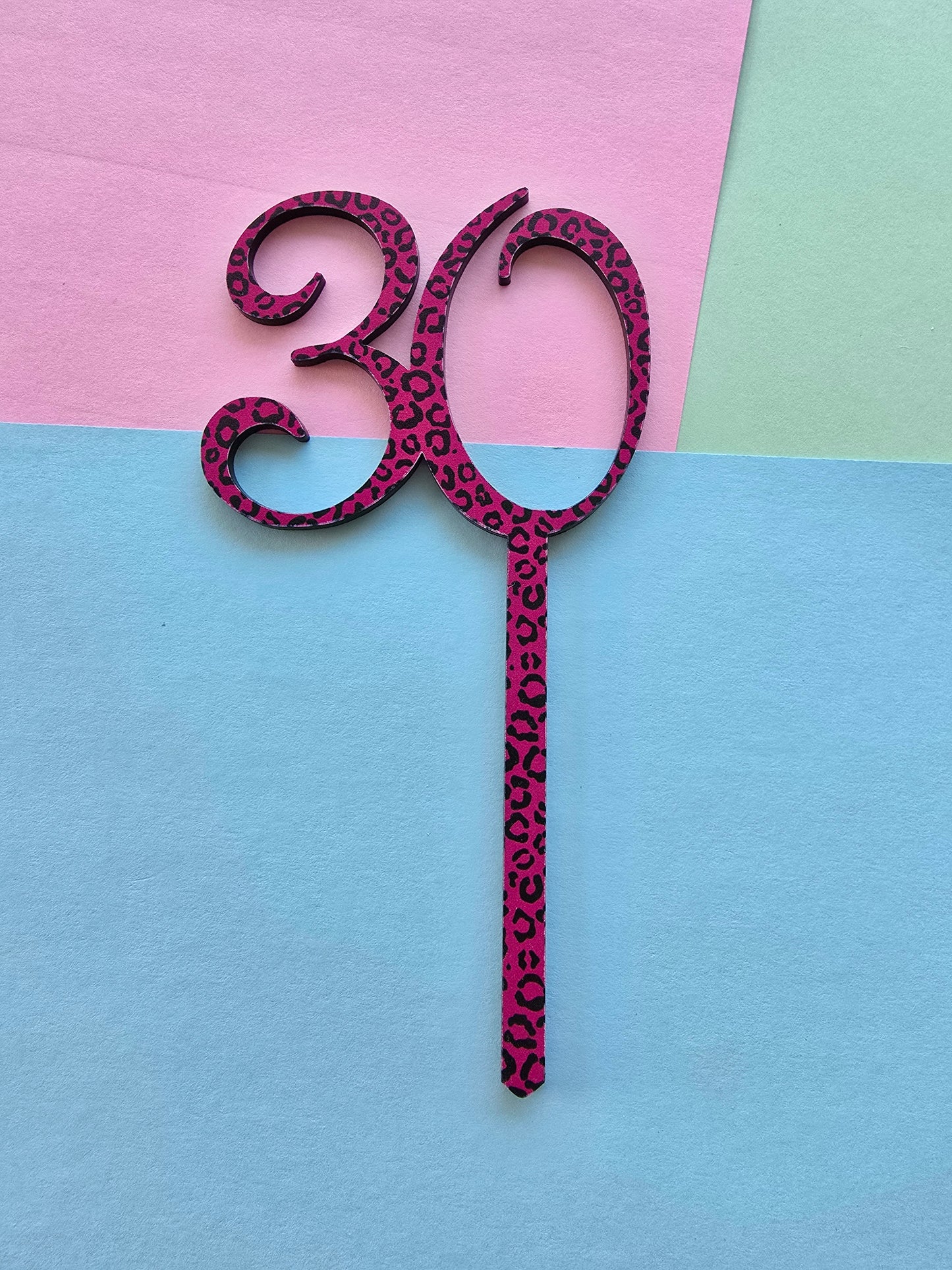Number 30 pink leopard print cake topper Approx 7cm tall