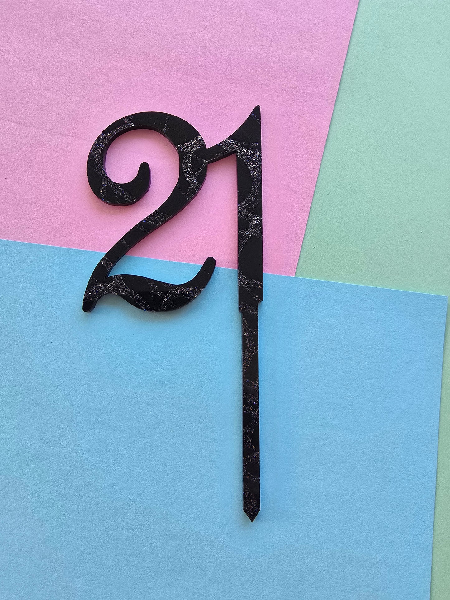 Number 21 black fancy silver cake topper Approx 8cm tall