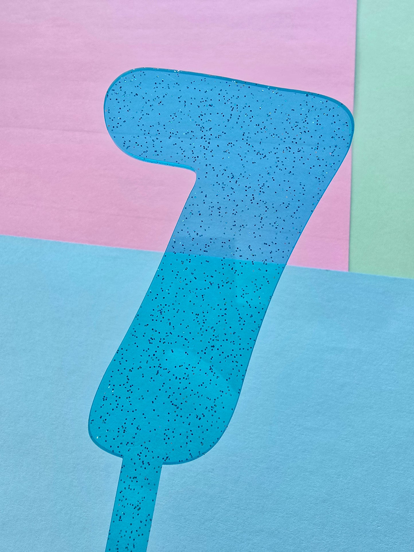 Number 7 Cake topper 10cmx6.5cm blue jelly glitter