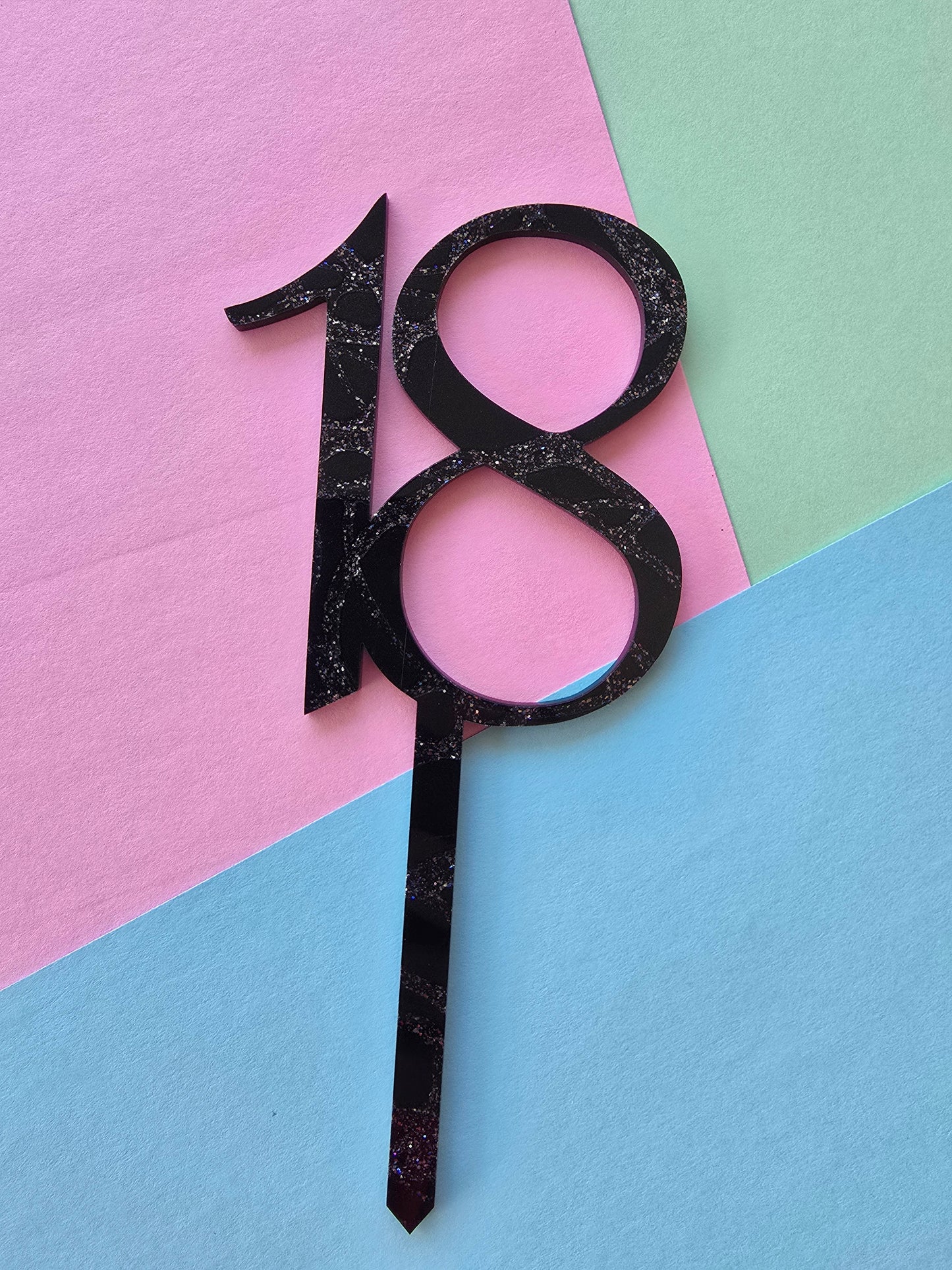 Number 18 black fancy silver cake topper Approx 8cm tall
