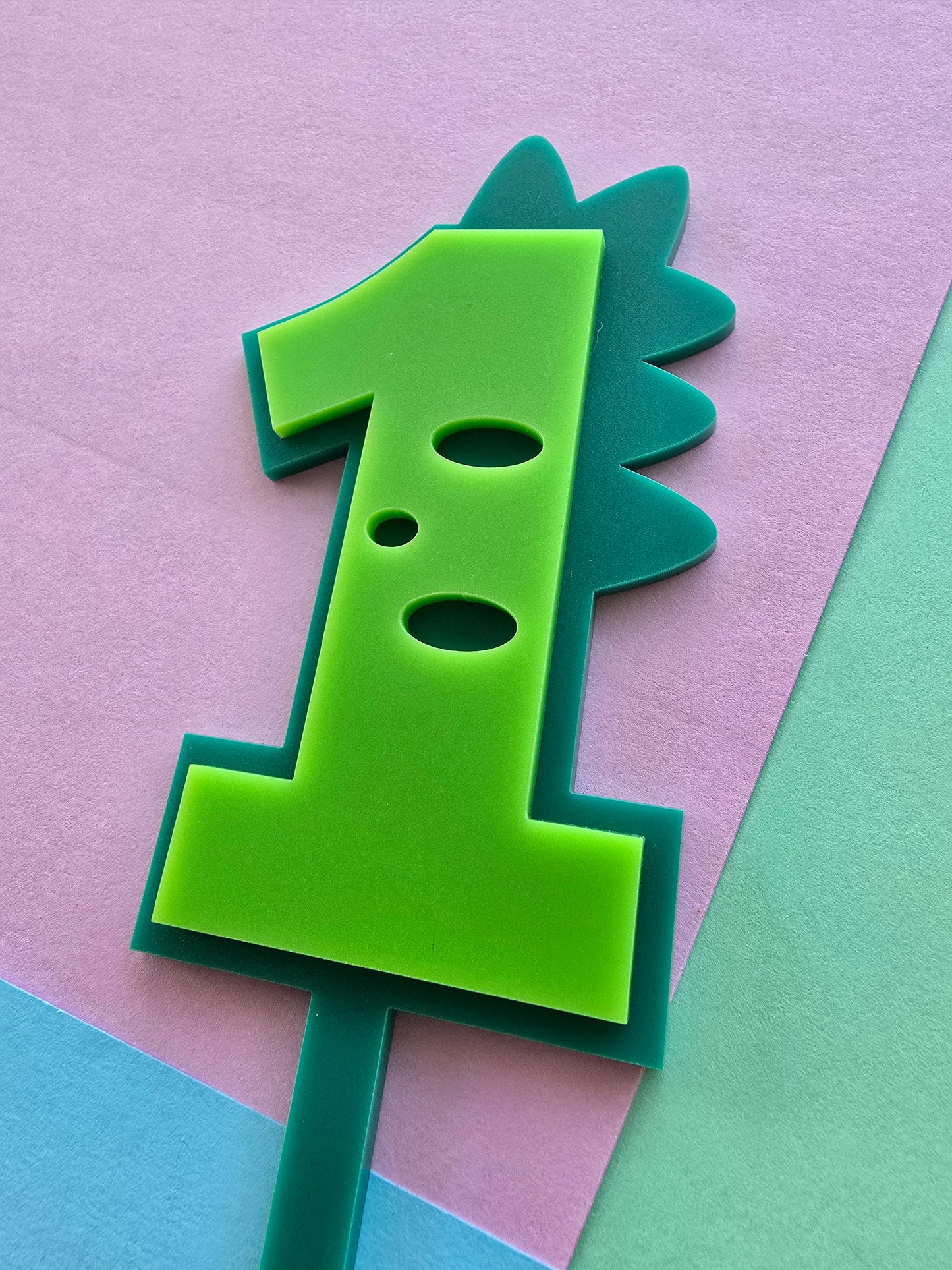 1 Dinosaur Cake Topper 10cm tall (6cm wide) green on teal