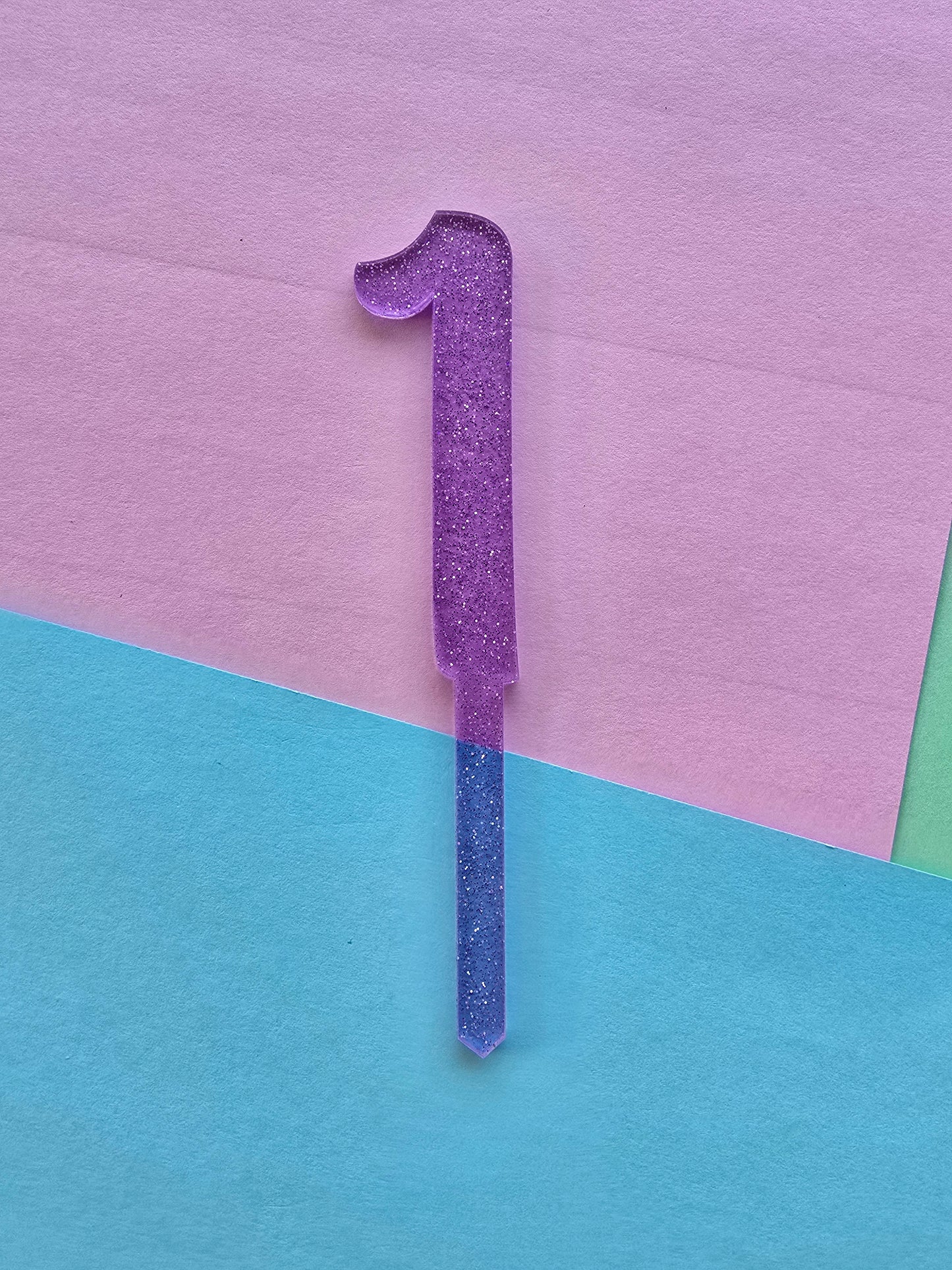 Small number 1 topper - purple jelly glitter - 7.5cm