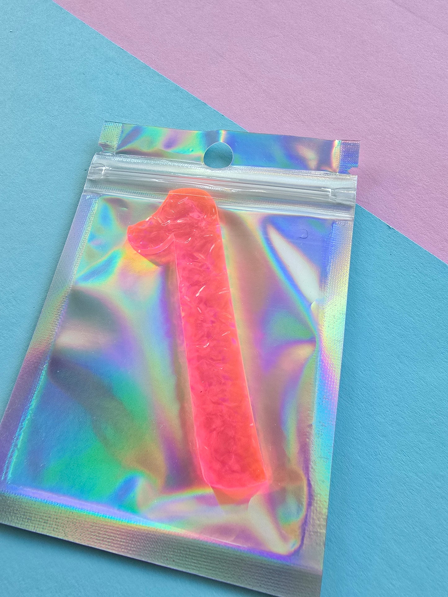 Mini number 1 charm - neon pink ripple - 6cm