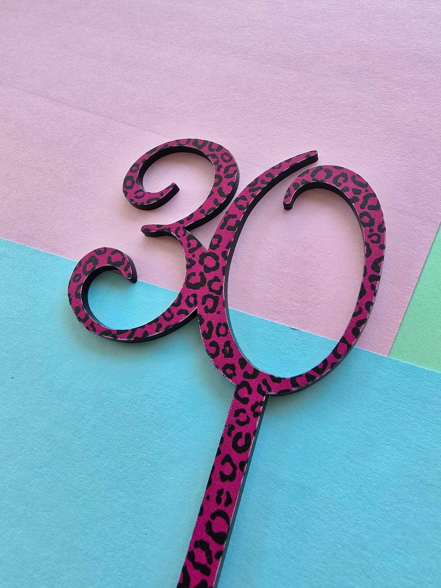 Number 30 pink leopard print cake topper Approx 7cm tall