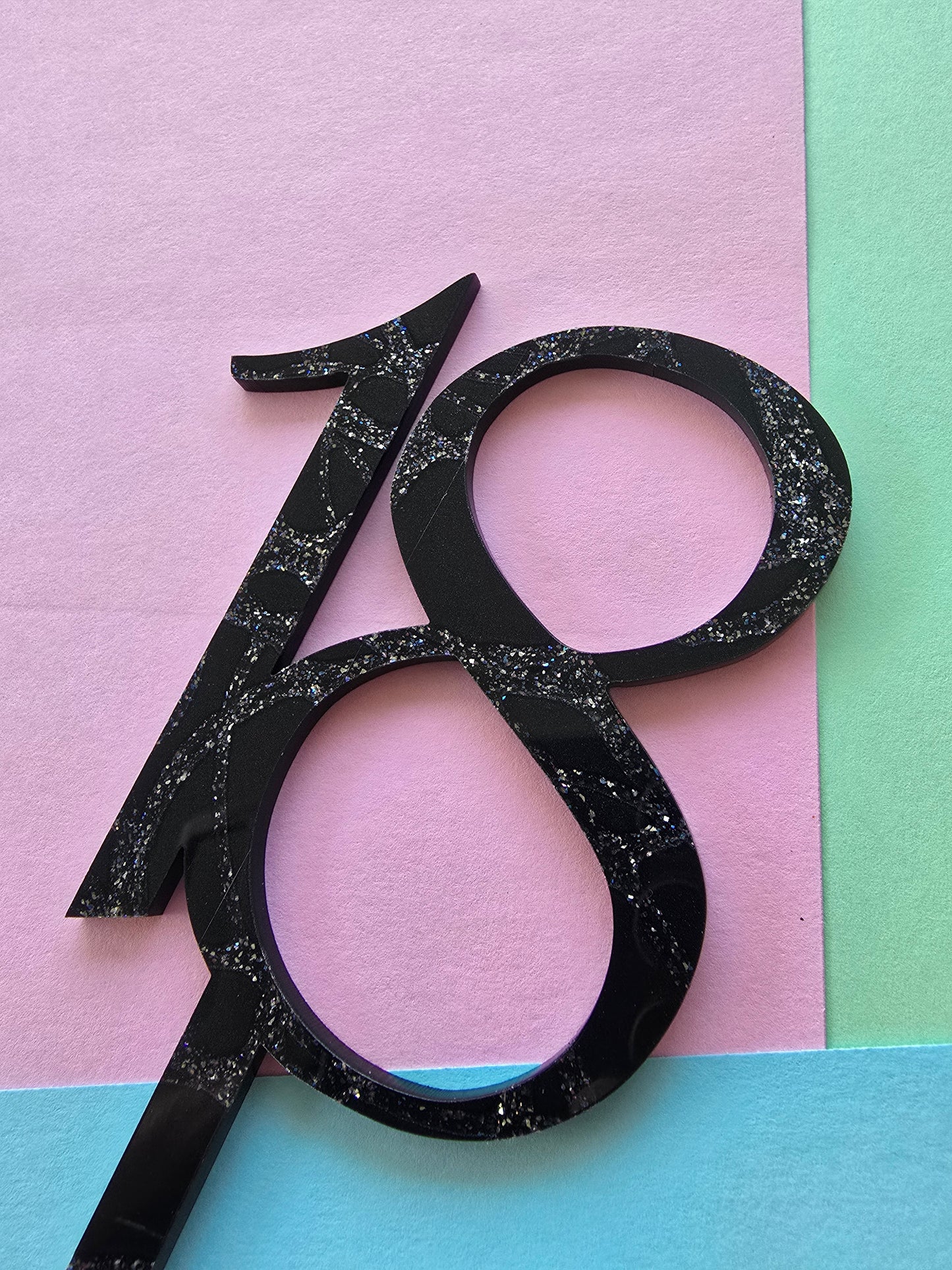 Number 18 black fancy silver cake topper Approx 8cm tall