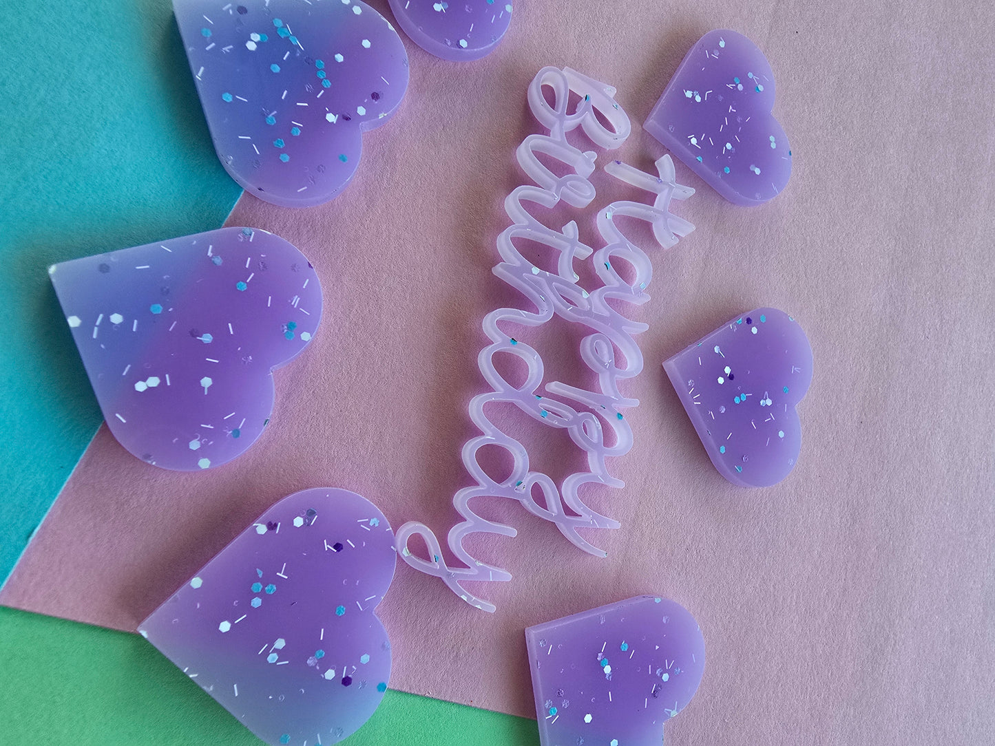 Purple sprinkle happy birthday charm + 7 hearts