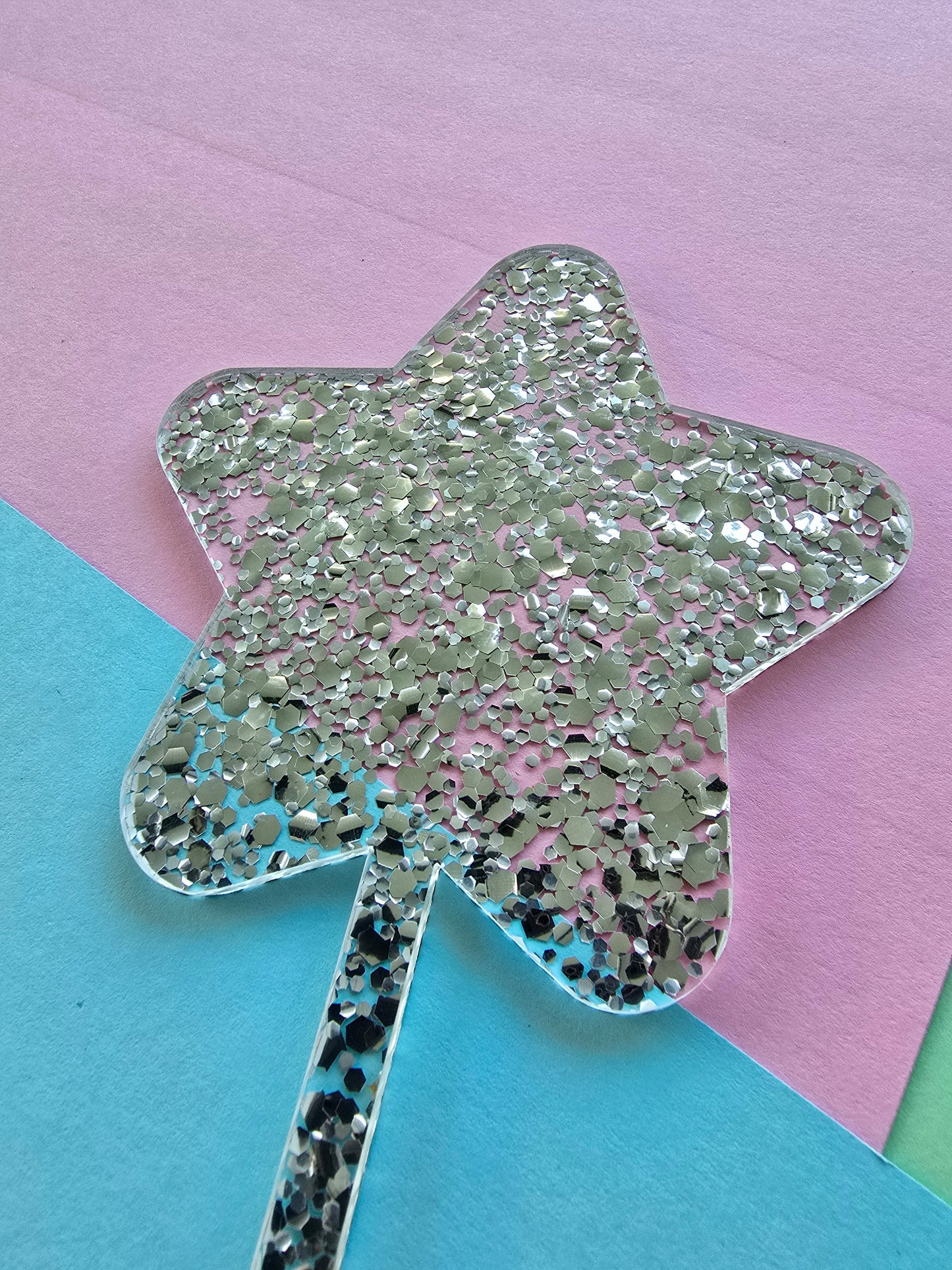 Glitter star cake topper blank - silver hex glitter