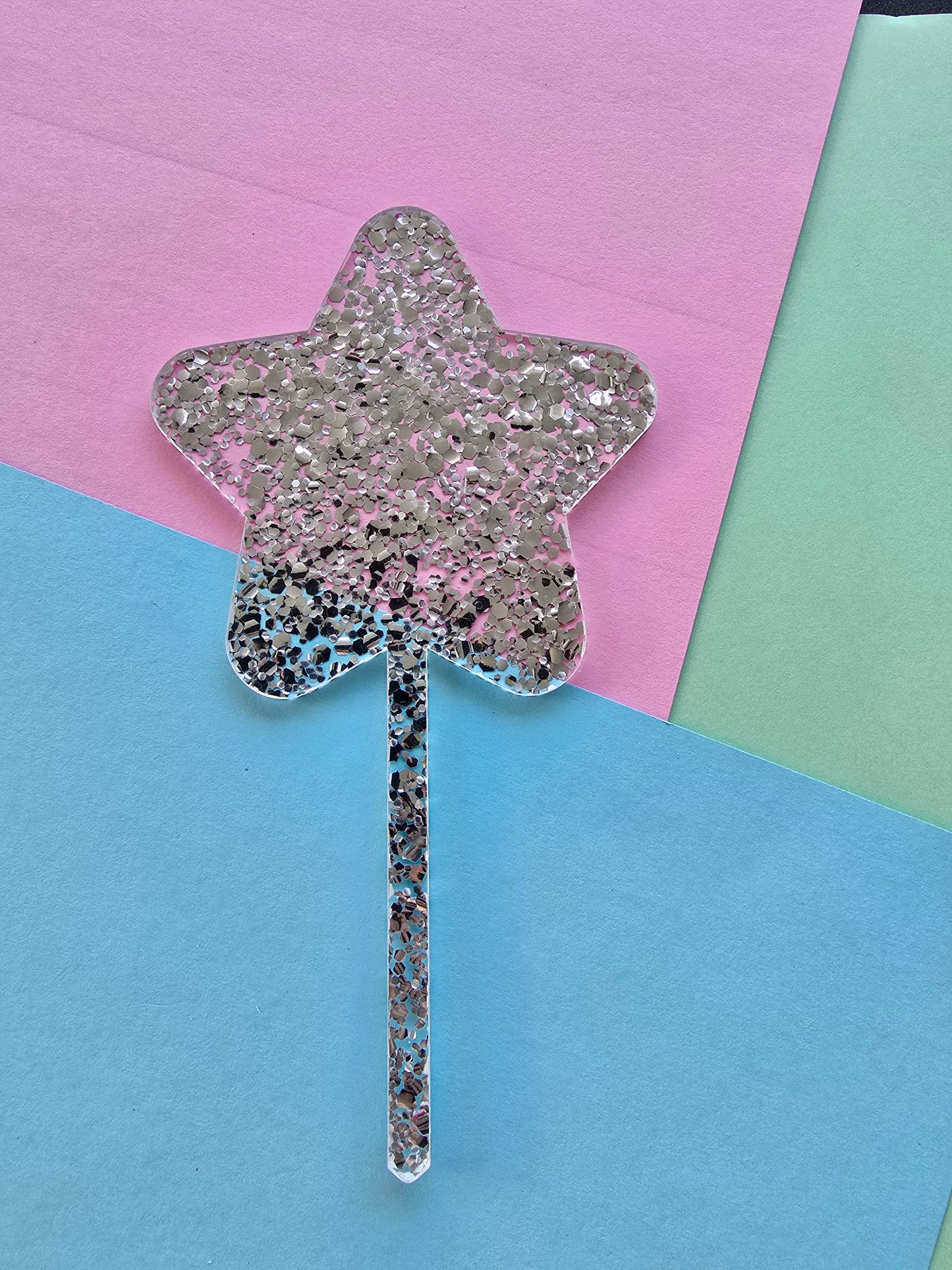Glitter star cake topper blank - silver hex glitter