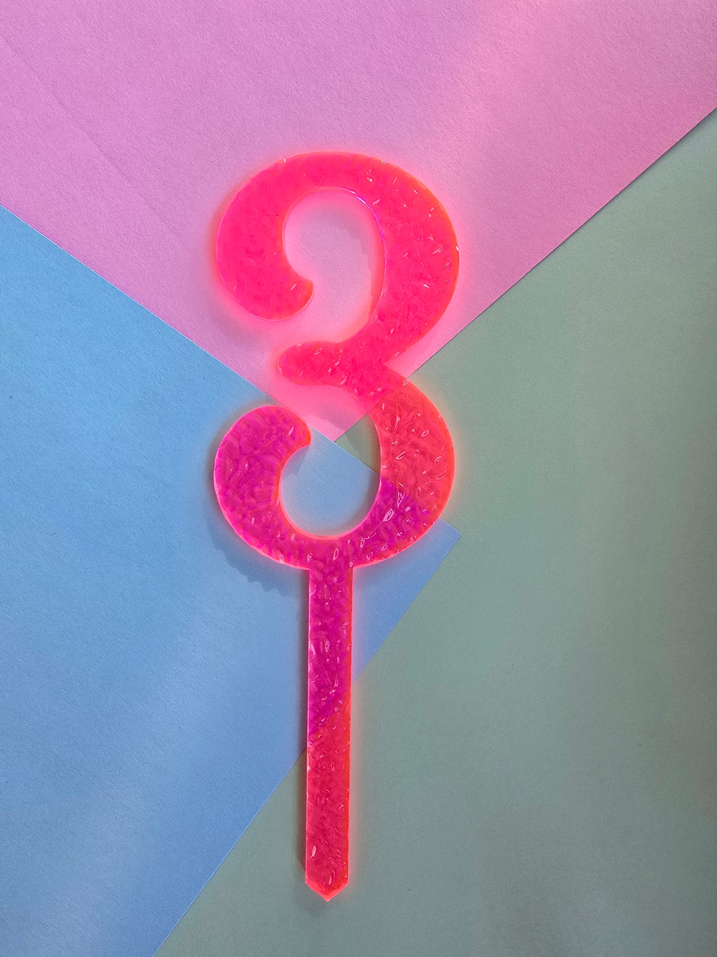 Number 3 neon pink neon ripple cake topper Approx 10cm tall (is see through)