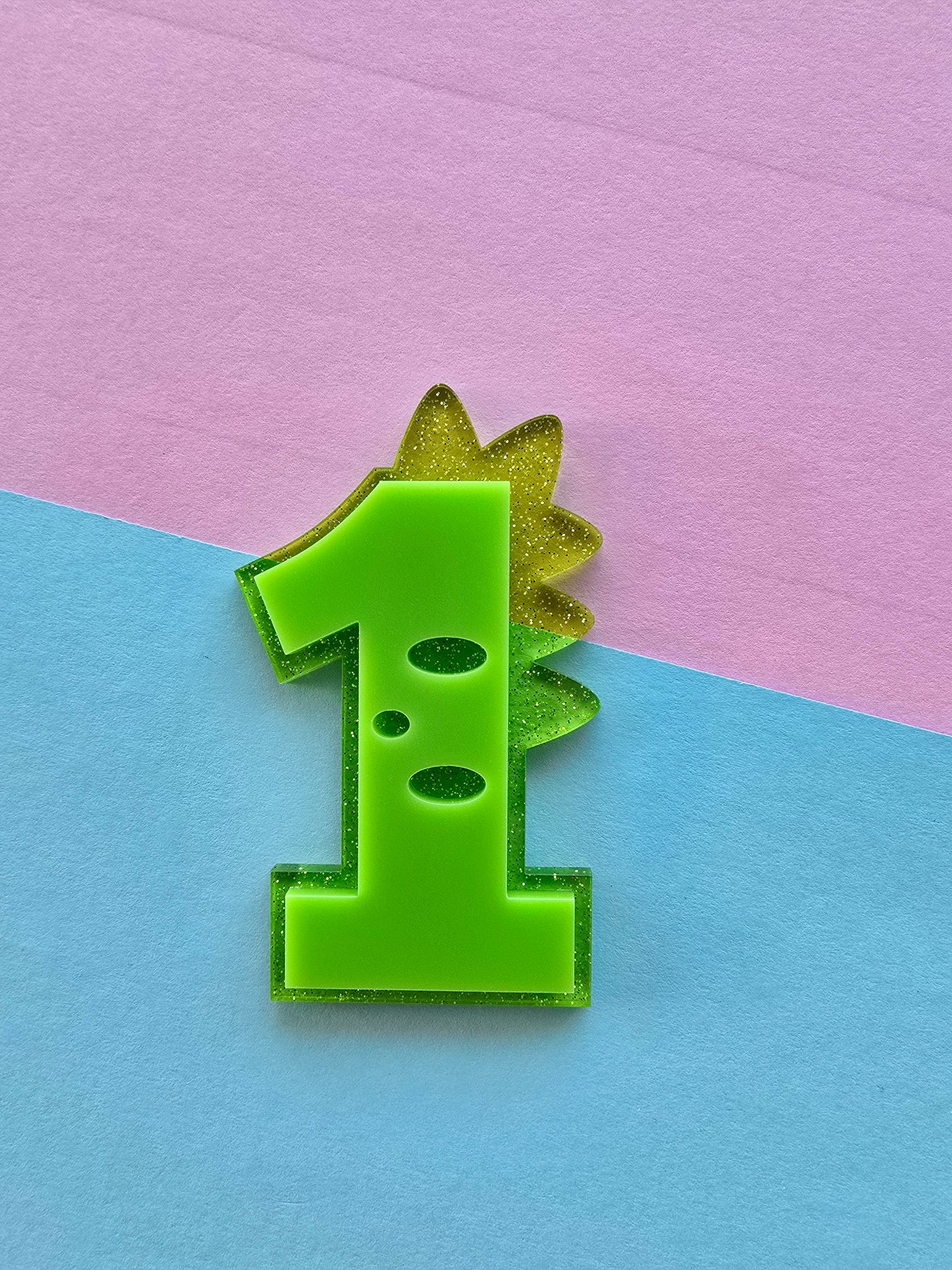 Dinosaur Number 1 charm - neon green on green jelly glitter - 8cm
