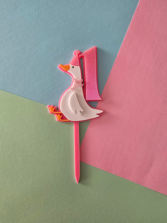 Pink Goose 1st birthday cake topper - Clearance