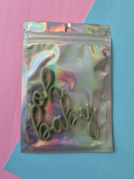 oh baby charm - olive - 7cm wide x 10cm tall (1 pack)