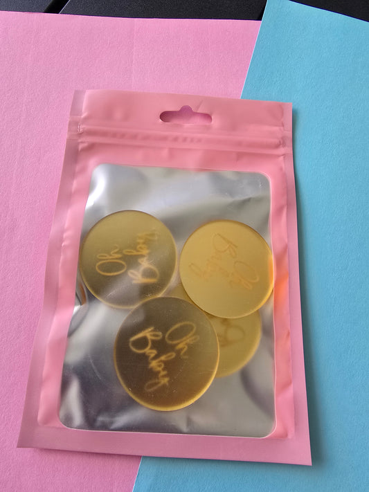 Oh Baby - 4cm gold mirror engraved cupcake charms - 4 pack