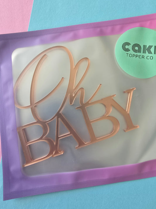 Oh Baby - Cake Charm - Rose Gold Mirror - Approx 12cm wide