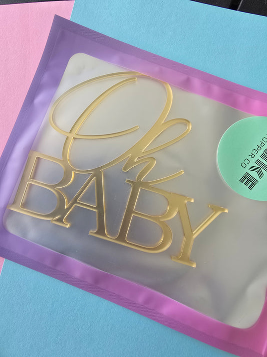 Oh Baby - Cake Charm - Gold Mirror - Approx 10cm wide