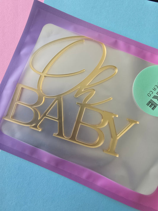 Oh Baby - Cake Charm - Gold Mirror - Approx 13cm wide