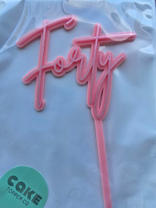 Forty Topper - Shimmer Pink on Pastel Pink  EXPO SALE