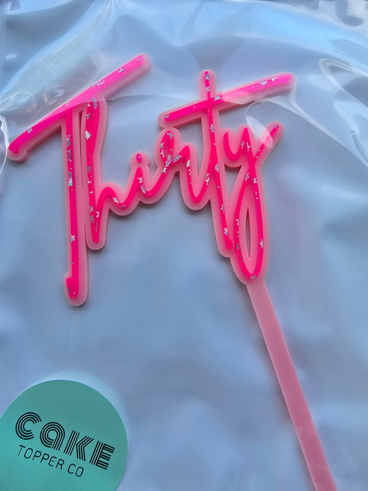 Thirty Topper - Hot Pink Stars on Shimmer Pink EXPO SALE