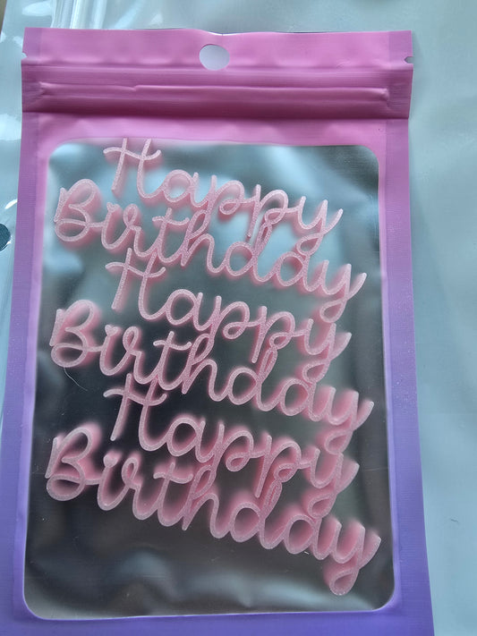 Happy Birthday Mini Charms 8cm wide 3 pack Shimmer Pink EXPO SALE