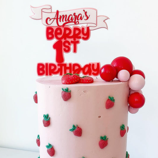 Berry 1st Birthday Ribbon Cake Topper
