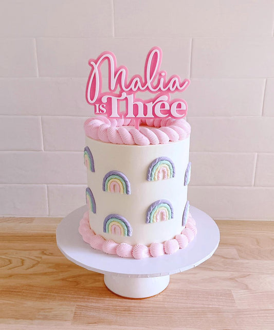 Name is Age - Cake Topper - Script with Retro Style number