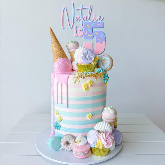 Sprinkles Ice Cream Name is Age Cake Topper