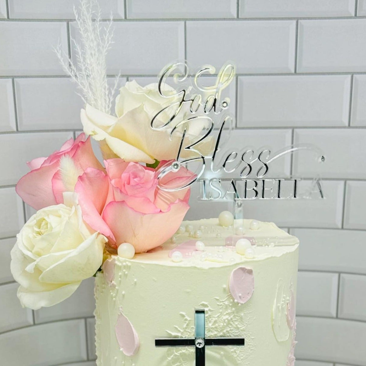 God Bless Name Cake Topper Floating