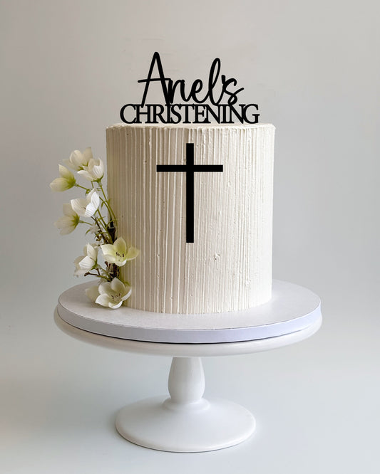 Christening Personalised Name Cake Topper + Cross Front Topper