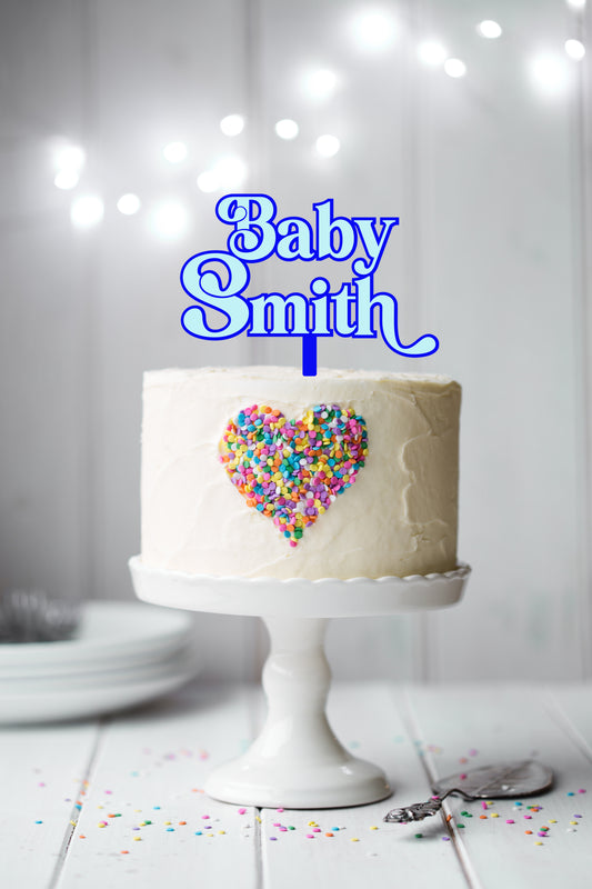 Retro Baby Surname Cake Topper