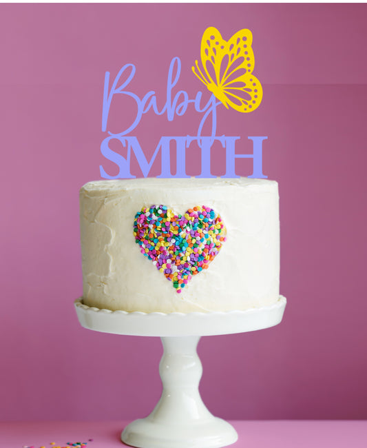 Baby Surname Butterfly Acrylic Cake Topper