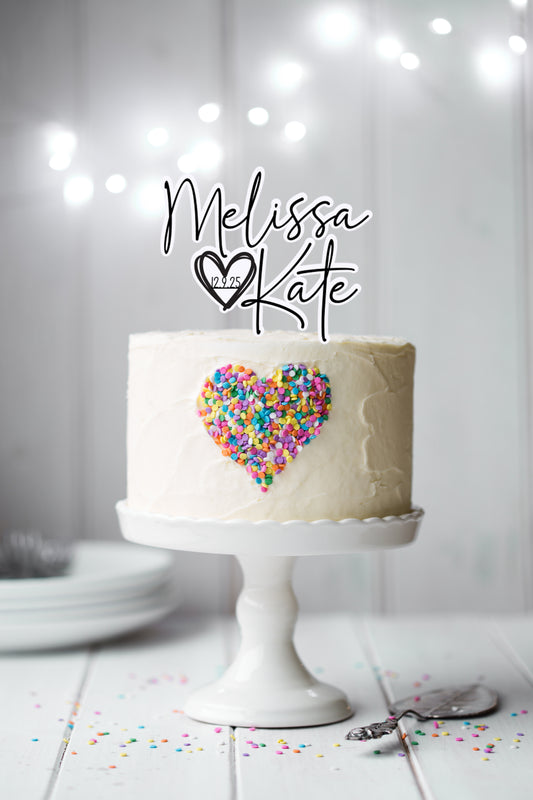 Wedding / Engagement Cake Topper Names, Heart, Date